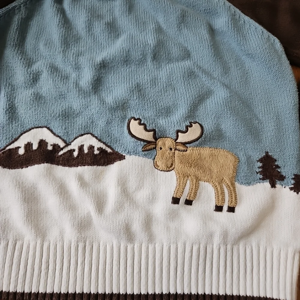Gymboree Winter Moose Brown Blue Pullover Sweater Boys Sz 5t - Picture 2 of 3